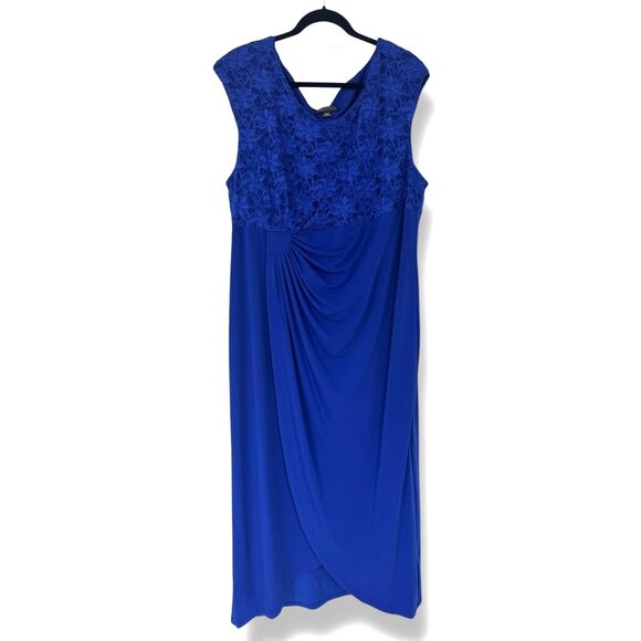 Blue Lace Bodice Long Gown Maxi Dress Size 24W 3X Plus Sz Wedding Evening Mother - Picture 3 of 7